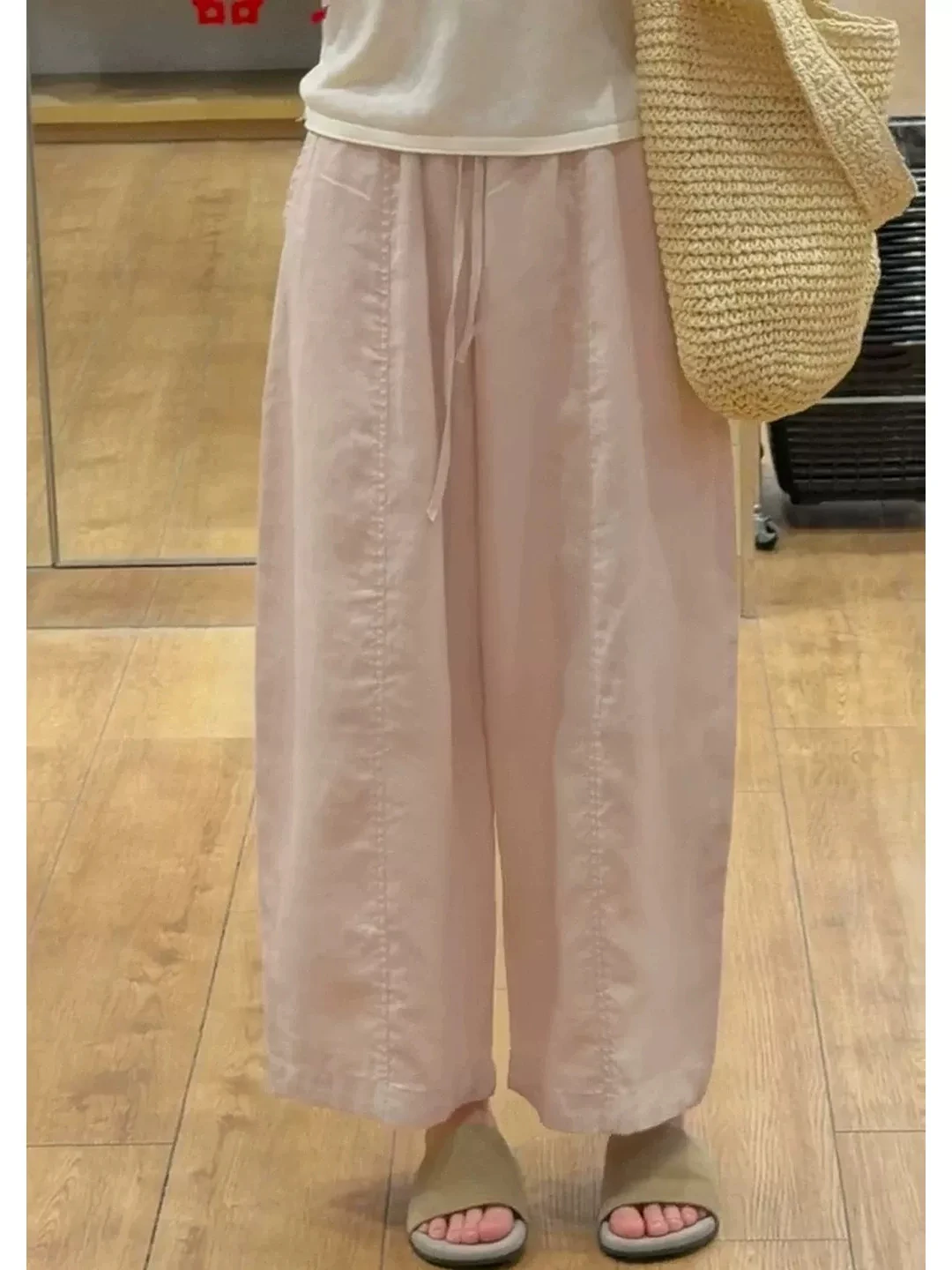 

High Waist Wide Leg Pants Women's Casual Summer New Style plus Size Slimming Versatile Hip Covering Nine Points Pants
