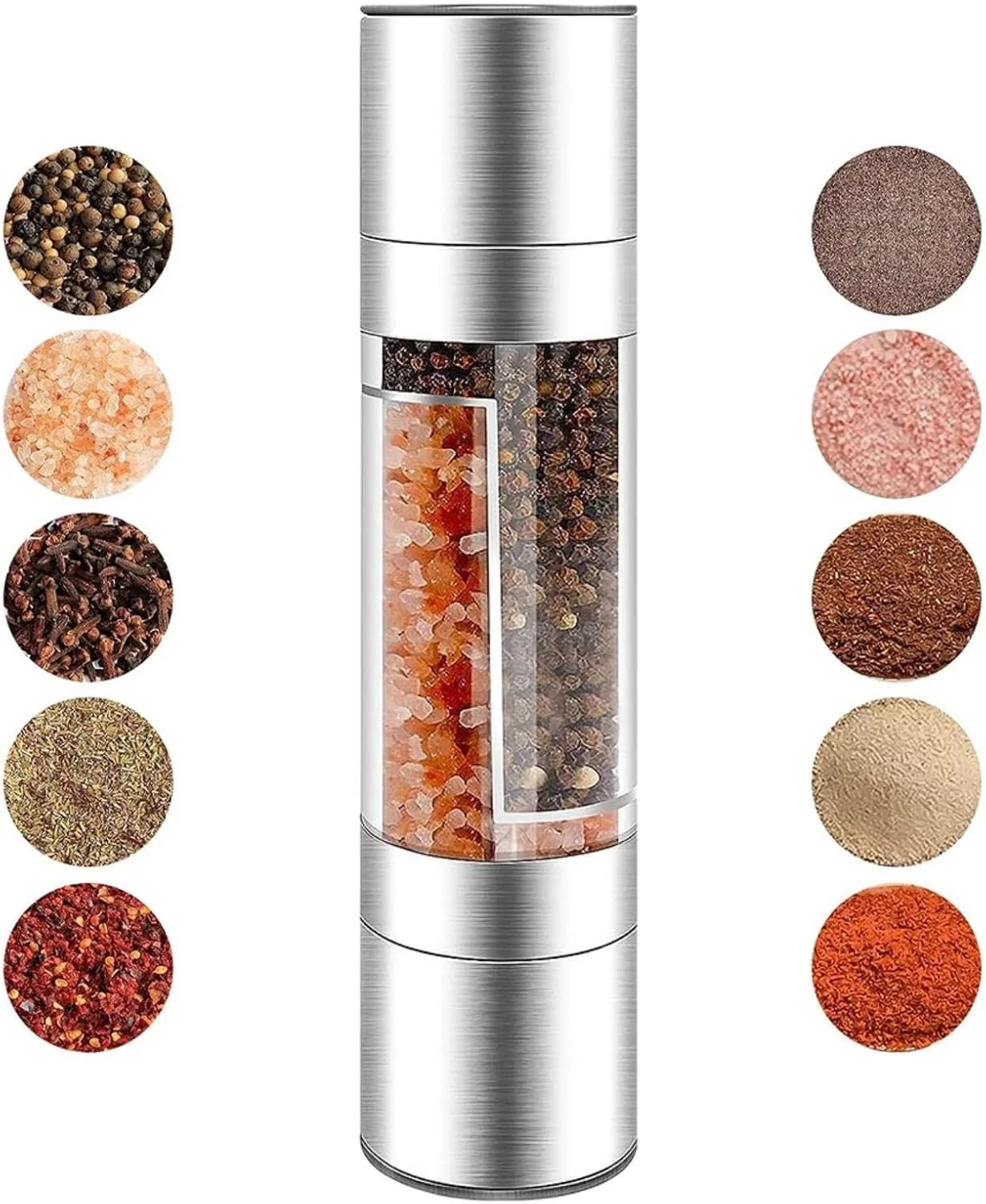 2 in 1 Stainless Steel Salt Pepper Grinder Set Double Head Salt Manual Salt Pepper Mill Grinder Salt Grinder Refillable