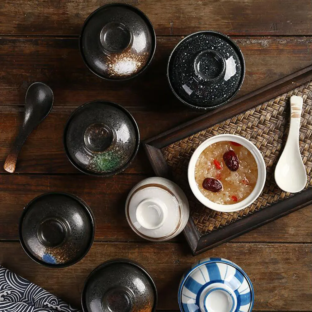 

Ceramic Stew Pot Japanese Style Lidded Steaming Pot Kitchen Soup Bowl Egg Dessert Cup Household Steaming Egg Cup