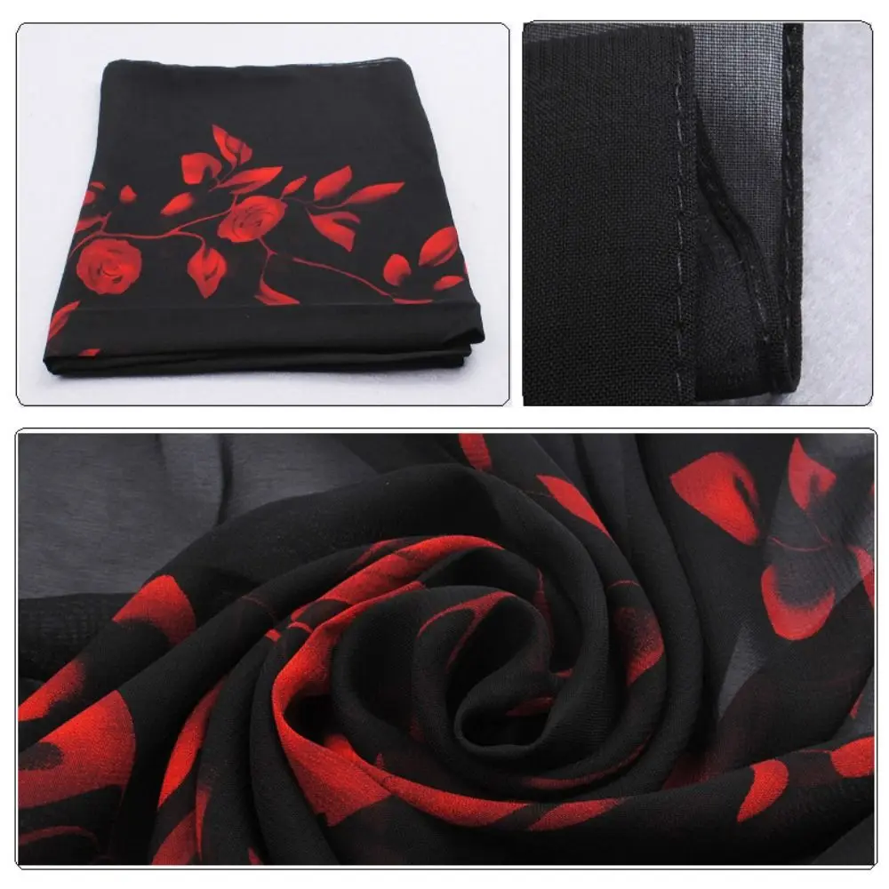 Trendy Branch Rose Pattern Chiffon Scarf Luxury Design Brand Printed Scarves Spring Summer Scarf For Women Girls