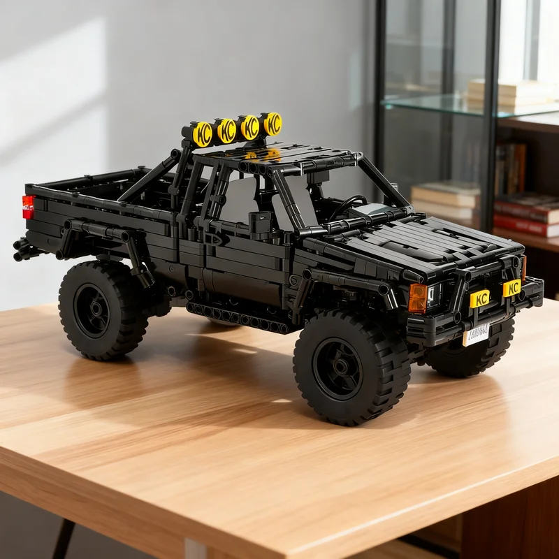 1009-pieces-modele-moc-toyota-4x4-sr5-xtracab-camion-hilux-version-« retour-vers-le-futur »-modele-de-carrosserie-tres-detaille-blocs-de-construction