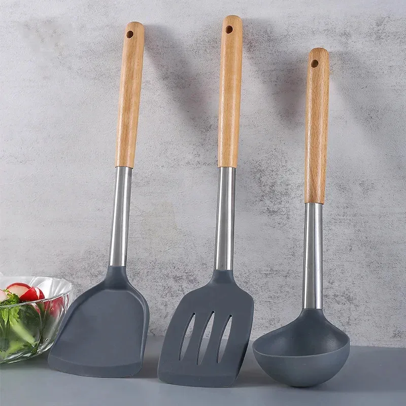Complete Heat Resistant Silicone Utensil Set - Non Stick Kitchenware with Spatula, Shovel, Measuring Spoons & Baking Tools