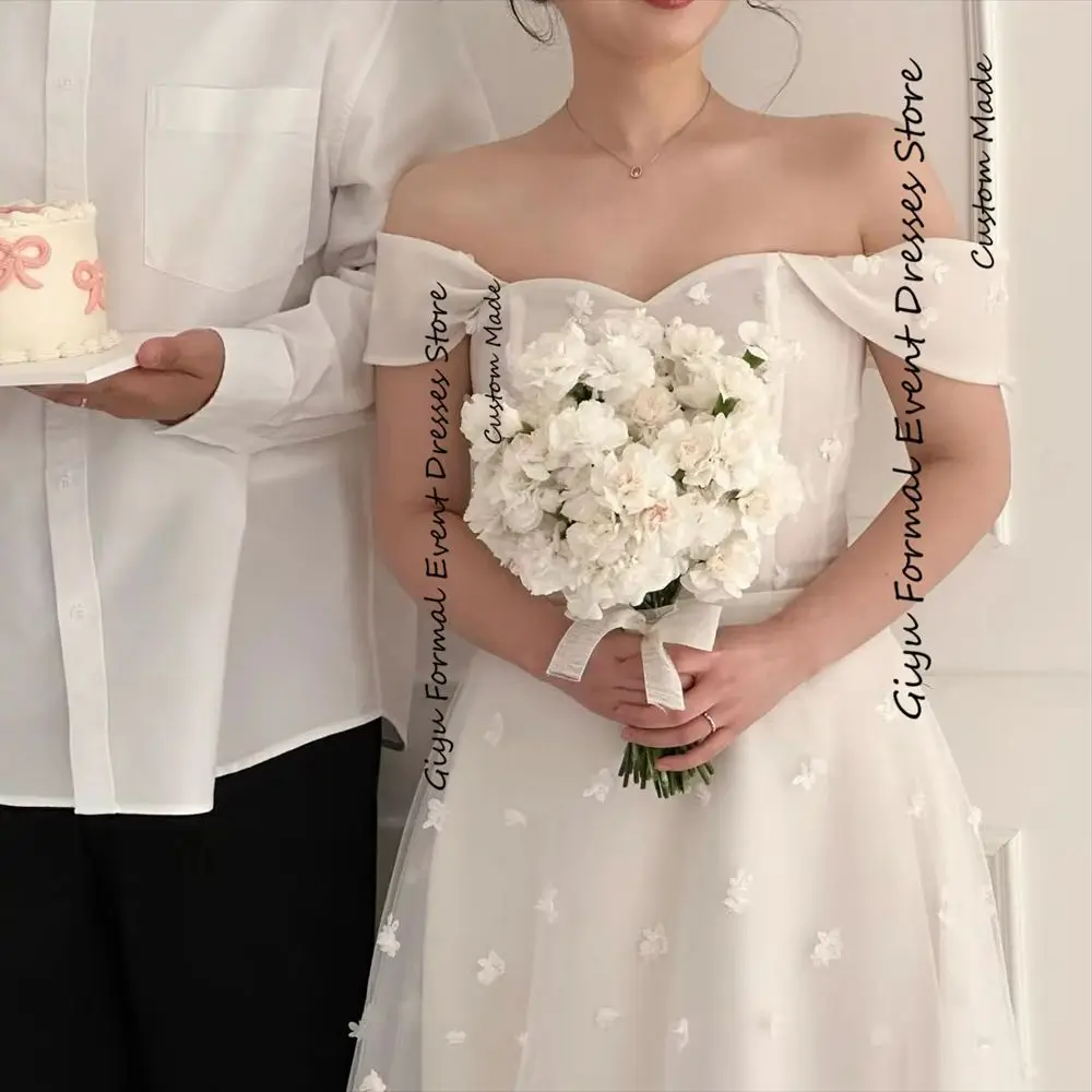 

Giyu A-line Followers Korea Wedding Dress Photo Shoot Sweetheart Collar Floor-Length Bridal Gown Off the Shoulder Evening Dress