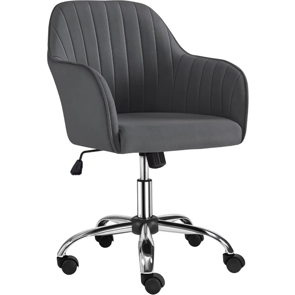 Modern Velvet Desk Chair Soft Height-Adjustable Swivel Computer Chair for Makeup Room Living Room