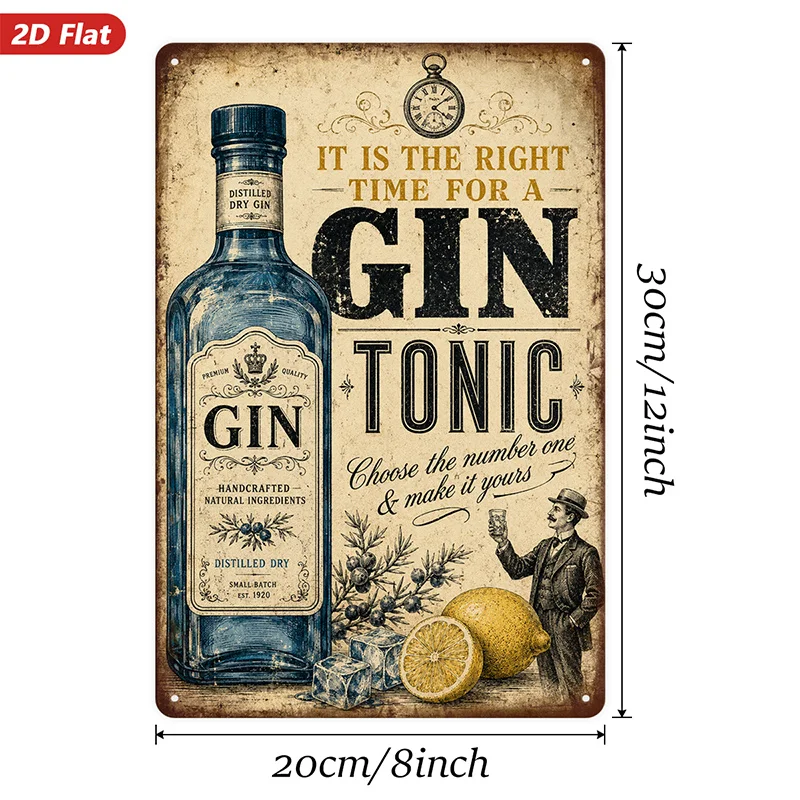 1pc Metal Sign Wall Art, Gin Tonic - Themed Home Decor, Vintage Style, Alcohol - Inspired Art, Ideal for Bars, for Man Caves