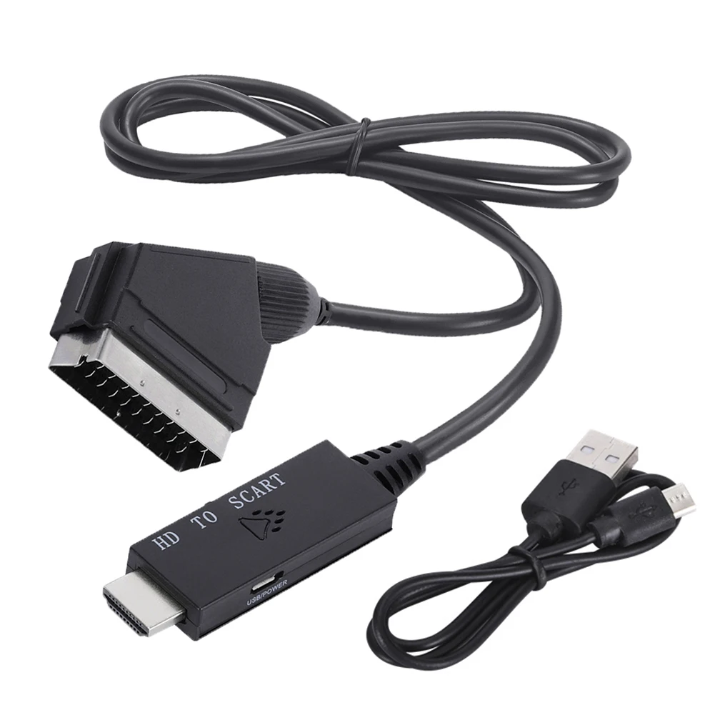 Converter Adapter Plug and Play with USB Power Cable HDMI-Compatible To Scart Converter Cable Low Power Consumption