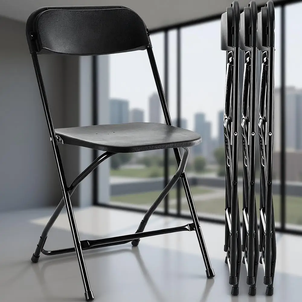 

Складные пластиковые стулья с металлическим каркасом, грузоподъемность 150 кг, идеально подходят для мероприятий в помещении и на улице, свадеб, офисов, черные