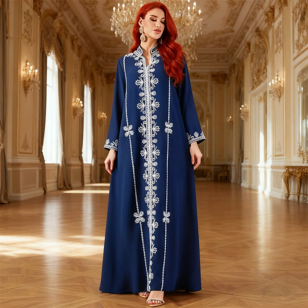 

Модное женское мусульманское платье макси с вышивкой Абая Дубай Кафтан Ид Джеллаба Ислам Джалабия Марокко Кафтан женский халат вечернее платье