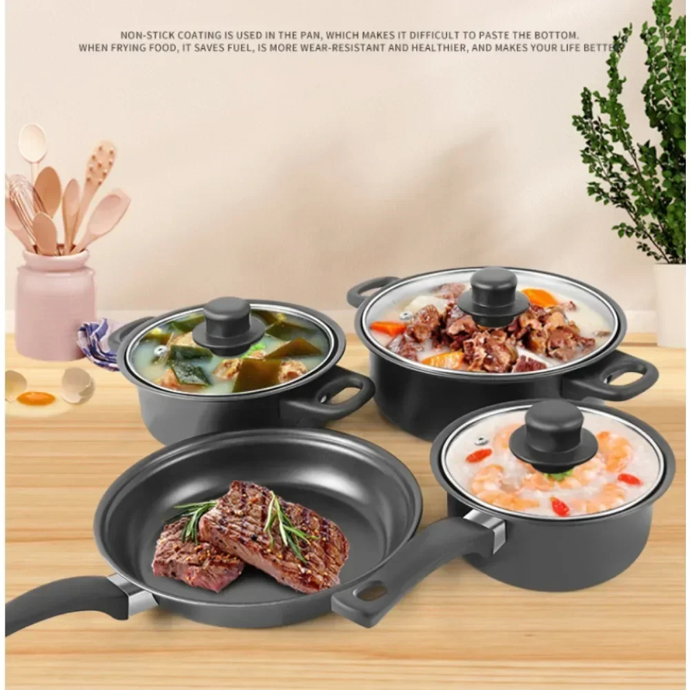 13 piece set of cookware set milk pot soup pot flat bottomed small frying pan lid and shovel to form a pot set