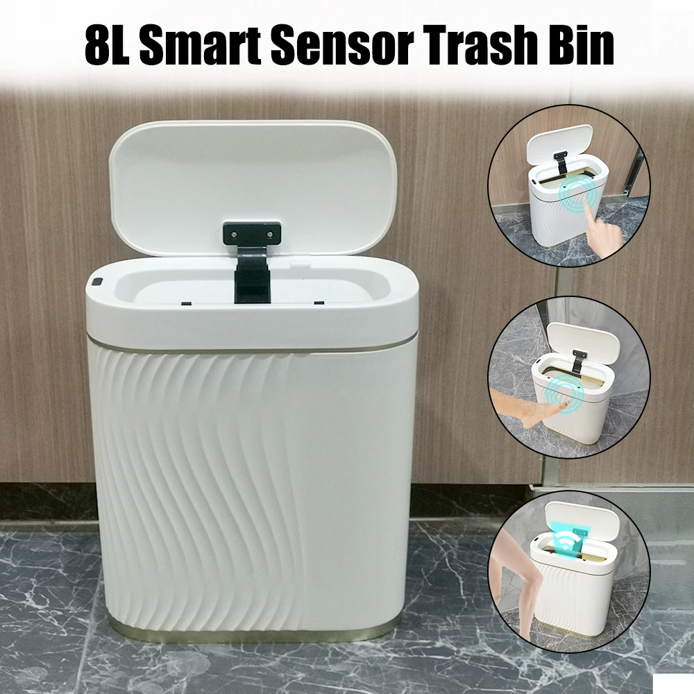 

Automatic opening Lid Trash Can Smart Sensor Trash Bin Deodorizing Garbage Can 8L Waterproof For Toilet Narrow Slit