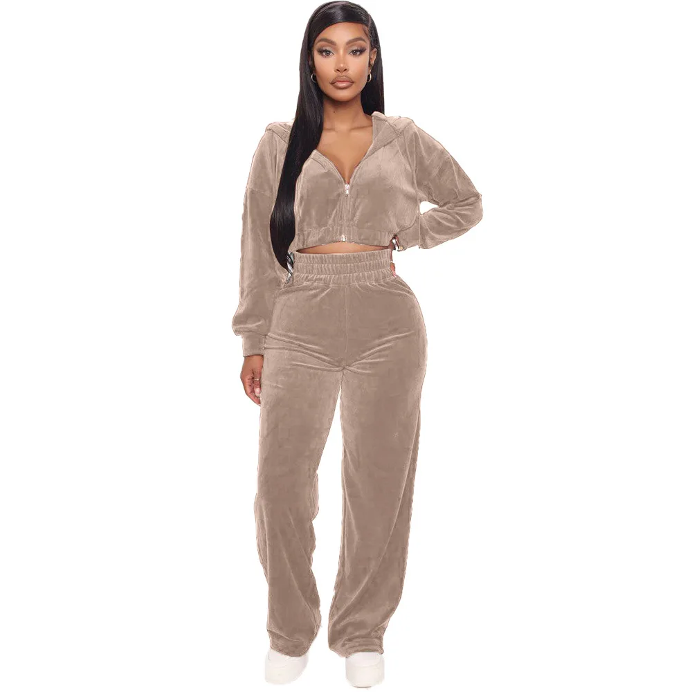 Welur wiosenny damski kombinezon sportowy dres z kapturem sweter + spodnie do biegania Jogger Fitness Workout Casual zestaw treningowy Sweatsuit