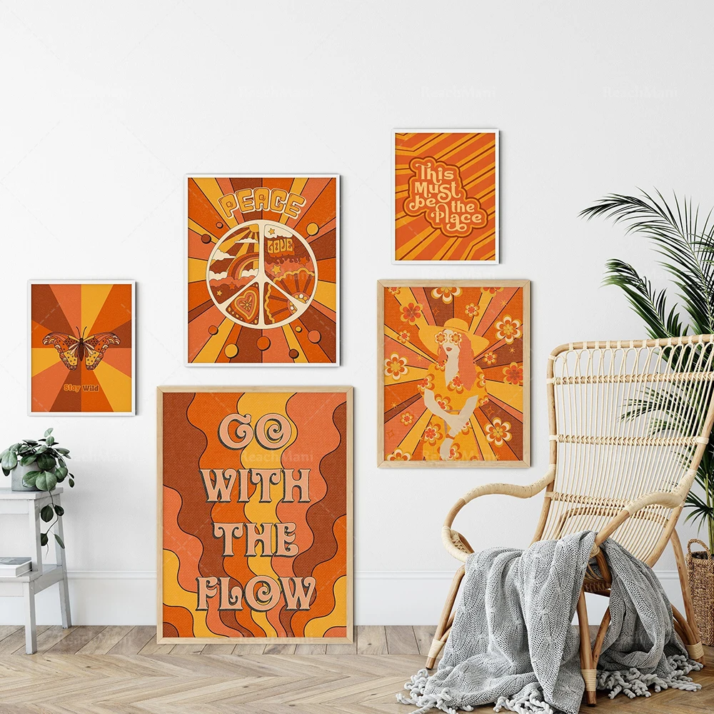 70's retro gallery wall prints, aesthetic college dorm decor, retro poster pack, stylish wall art, vintage poster age art