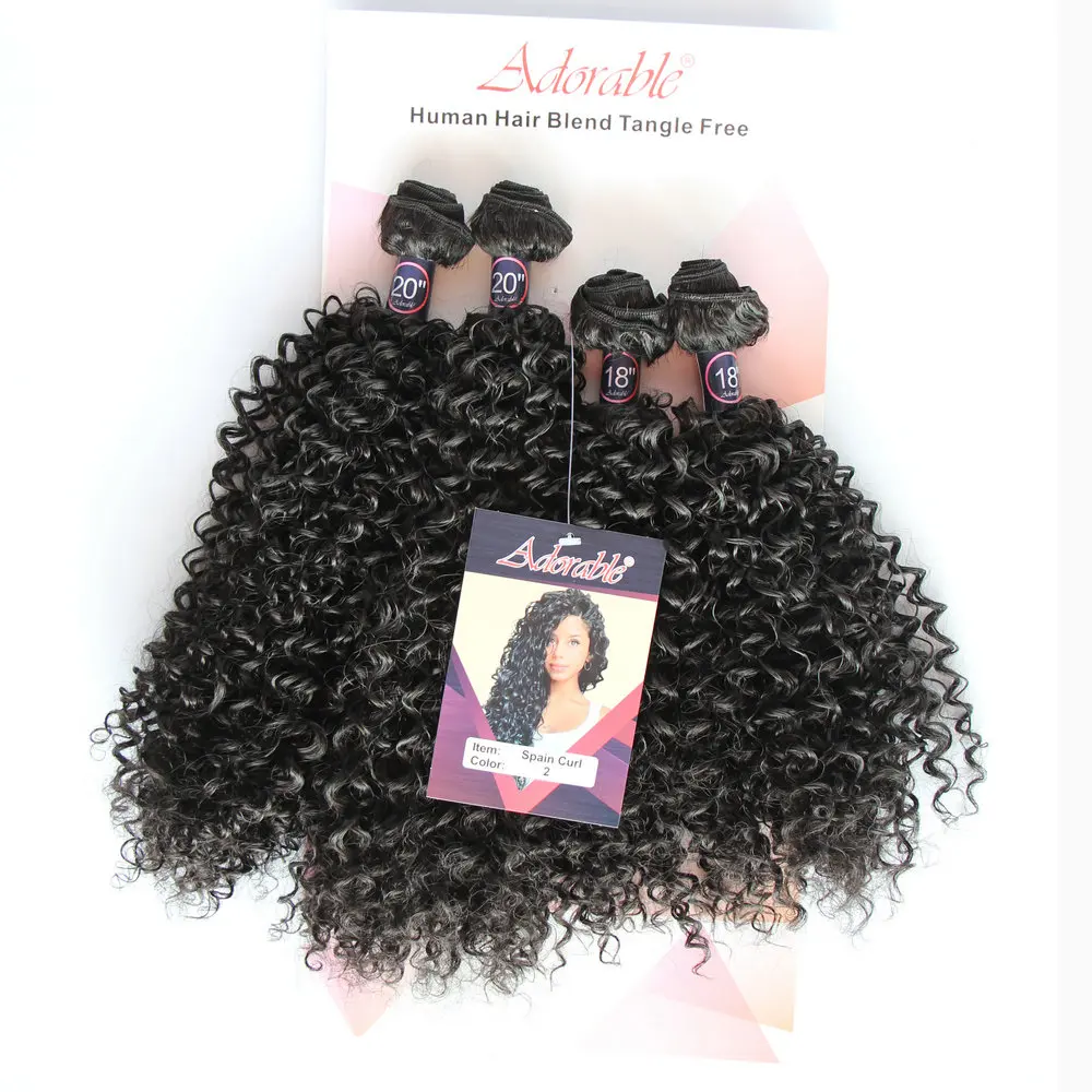 Adorable Natural Color Water Wave Hair Extensions For Black Woman,Small Kinky Curly Synthetic Hair Bundle Spain Curl 4pcs 18\