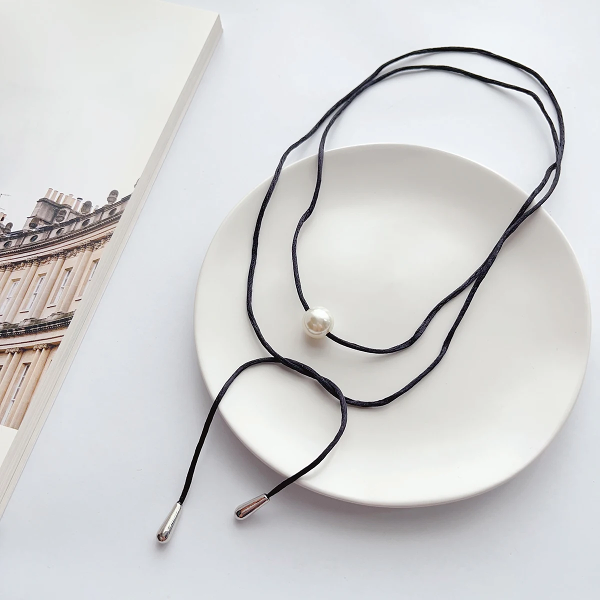 ins style collarbone chain choker neck strap Choker Everything tie string artificial pearl long necklace women\'s accessories