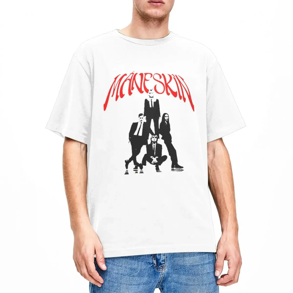 Vintage Maneskin Rock Band for Men Women T Shirt Hip Hop Accessories Tees Short Sleeve Crewneck T-Shirt Cotton Original Clothing