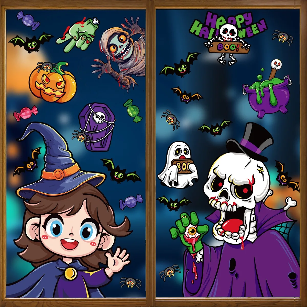 Наклейки на окно для Хэллоуина, стикеры в виде мультяшного бога смерти, призрака, фестиваля, фотографий, сделай сам, день Хэллоуина 2024