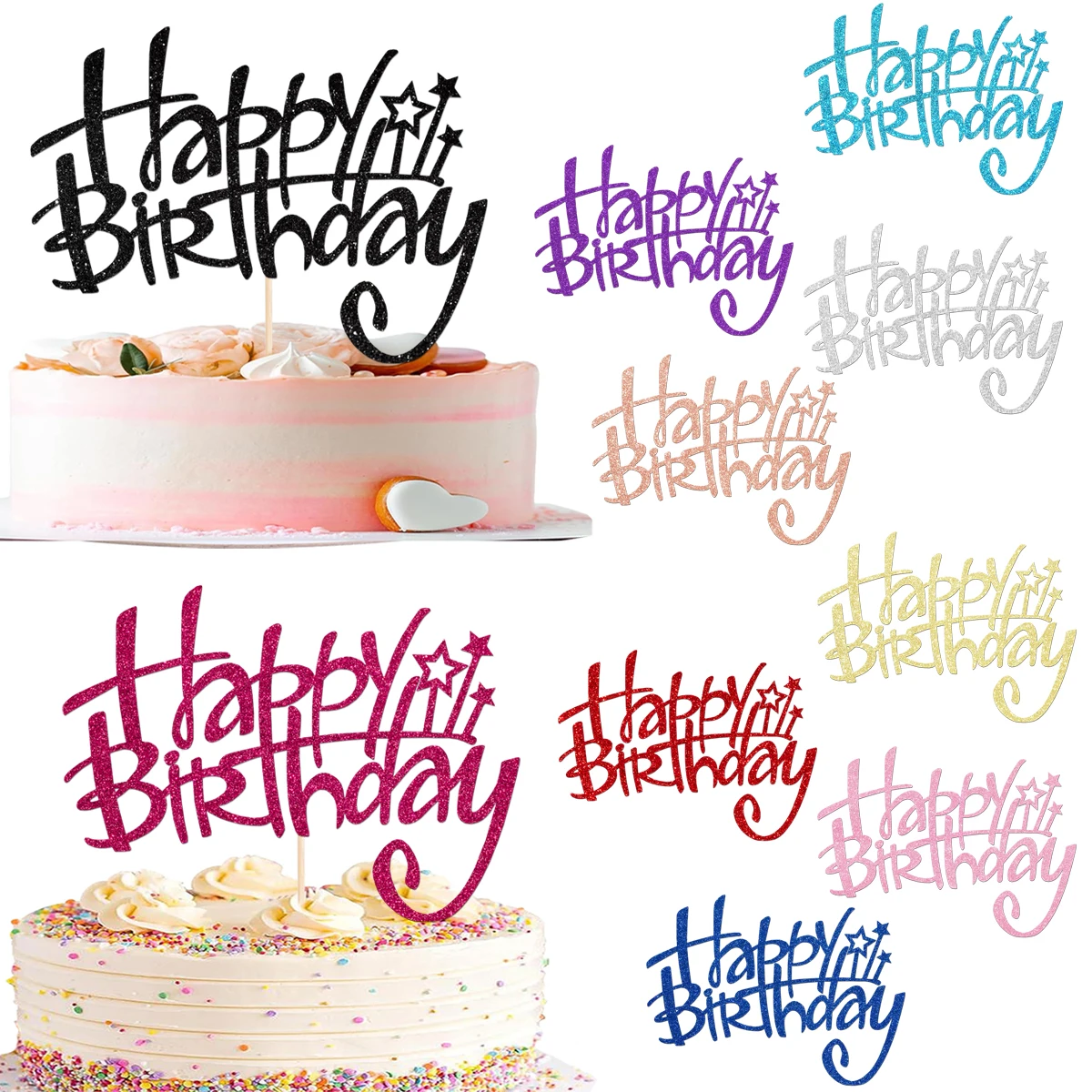 Sternförmiger Happy Birthday Cake Topper Geburtstagstorten-Dekoration Jubiläums-Feier Tortendekoration Geburtstagsparty Tortenverzierung