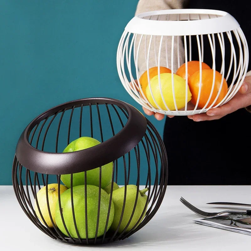 Iron Storage Fruit Plate Drain Basket Egg Vegetable Storage Bowls Nordic Snack Candy Fruit Basket Kitchen Home Storage Organizer