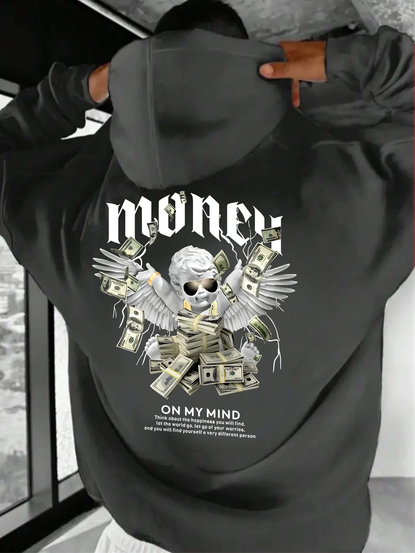 

American retro style fashionable print, men's casual comfortable hooded sweater, trendy long-sleeved hooded hoodie