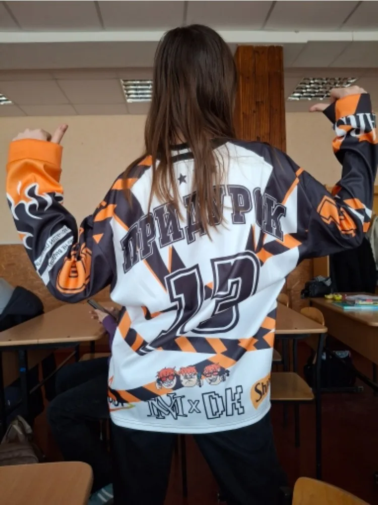 Vintage Y2k марселин Jersey Long Sleeves T shirt Harajuku Streetwear Casual Baseball 2000s Jersey Tops Oversized Men Clothing