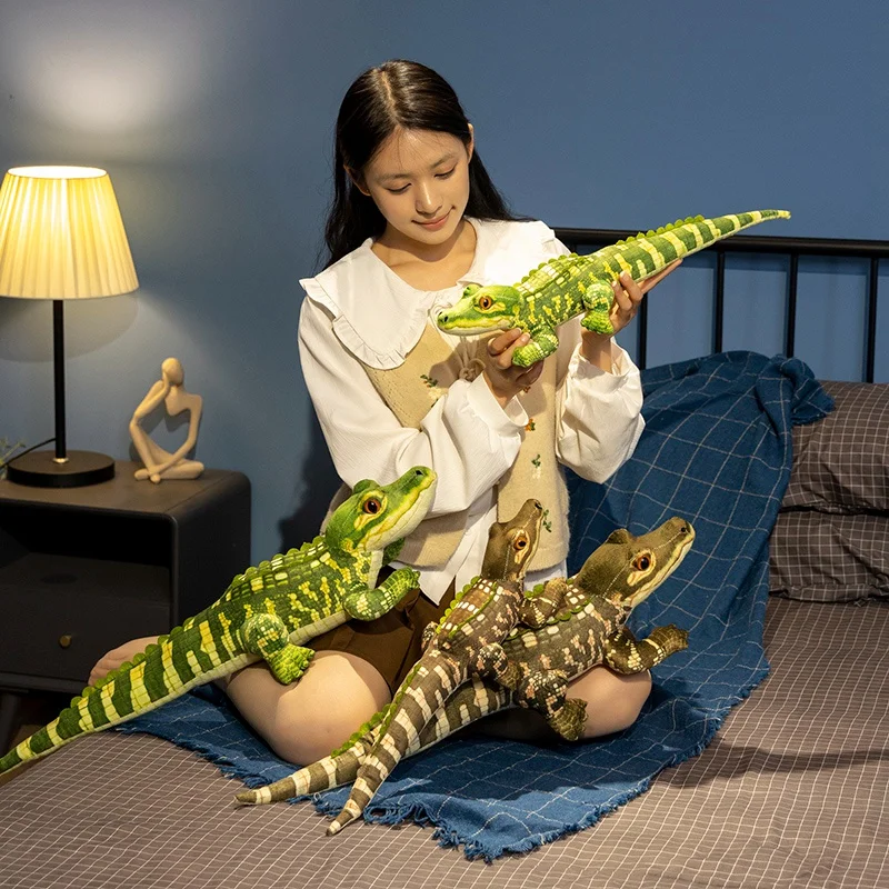 Lifelike Long Crocodile Plush Doll Pillow Green Brown Realistic Reptile Plush Toy Home Decoration Birthday Gift For Boys