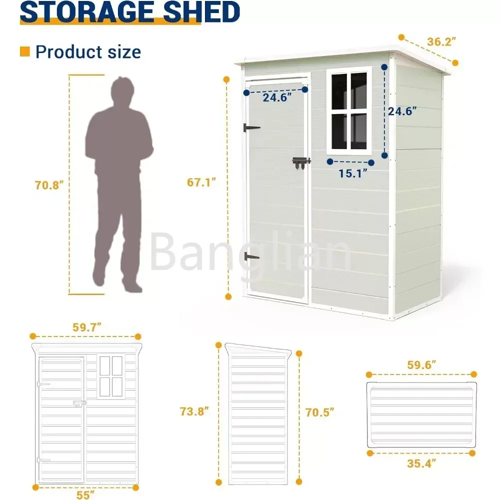 Outdoor Storage Box, Resin Garden Shed for Bike, Garbage Can, Tool, Plastic Outside Shds, Storage Box, 5x3 ft