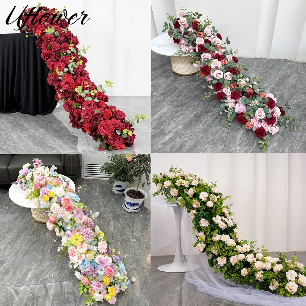 

Uflower Artificial Flowers Row Colorful Rose Wedding Decoration Table Centerpiece Flowers Backdrop Wedding Wall Arch Party Prop