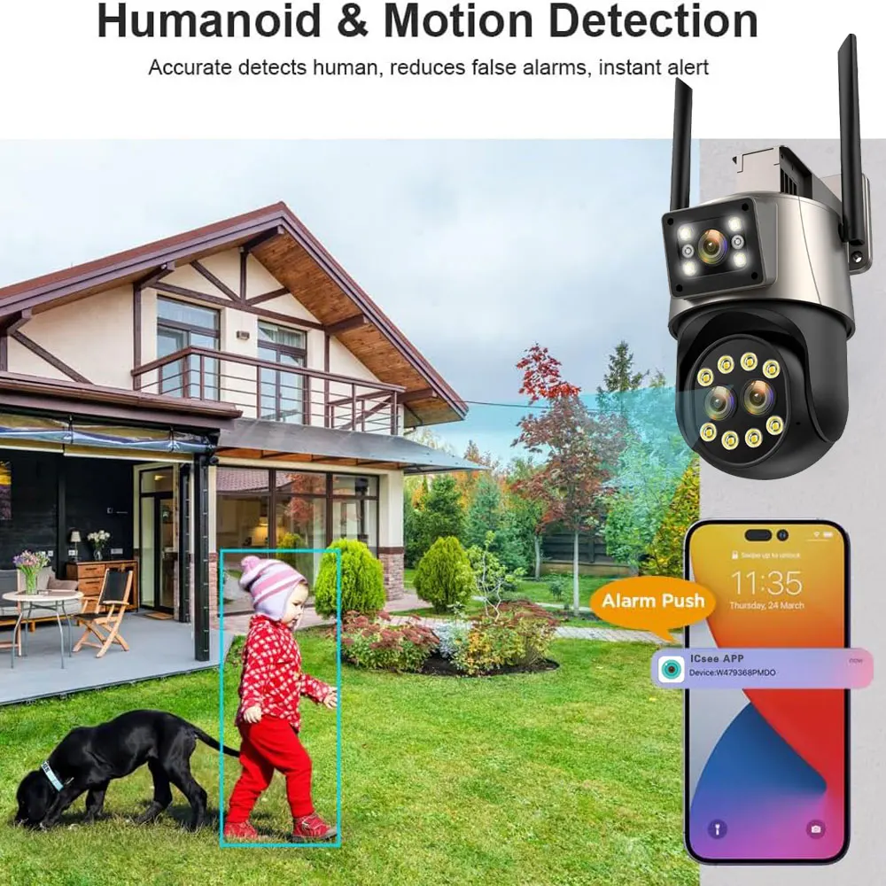 12MP 6K PTZ IP Camera Outdoor Dual Screen Automatic Tracking 8x Zoom CCTV Monitoring Outdoor Security IP Camera ICSEE