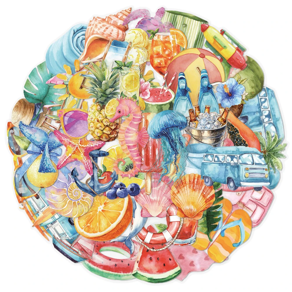 

10/30/50pcs INS Style Summer Beach Cartoon Stickers Ocean Animal Decals for Suitcase Scrapbook Laptop Aesthetic Graffiti Sticker