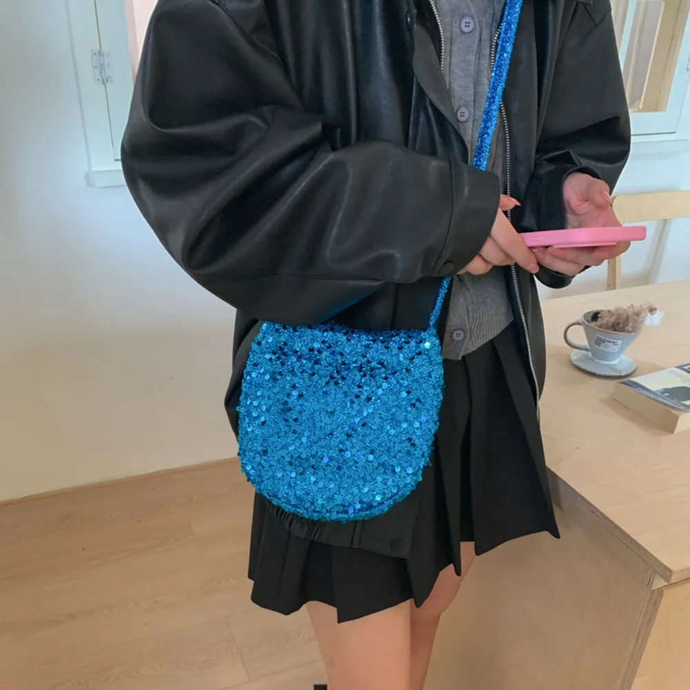 

Casual Blingbling Sequin Crossbody Bag Cute Large Capacity Canvas Shoulder Bag Handbag Heart Cloth Messenger Bag Students