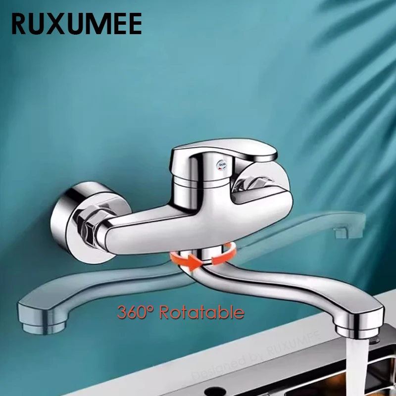 

Wall Mounted Kitchen Faucet Rotatable Polished Chrome Hot and Cold Water Washbasins Sink Faucet Mixer Taps Bathroom Tap