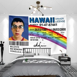 Mclovin Id Flag Tapestry Funny Hawaii Driver Fake License Aesthetic Room Decor Bed Sheets Background Cloth