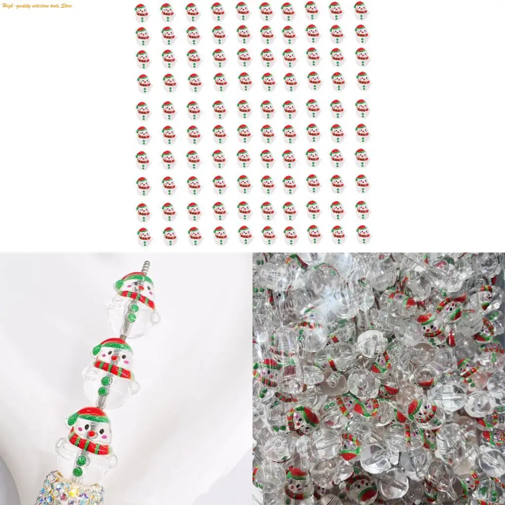 

203F 100Pcs Christmas Snowman Charm Beads Clear Acrylic Beads For Handmade Craft Bracelets Jewelry Making Christmas Ornament