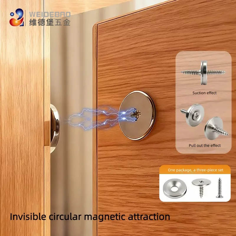 Home Circular Metal Magnetic Drawer Latch, Ultra‑Thin Concealed Cabinet Door Fastener with Mounting Nails for Kitchen Cabinets &
