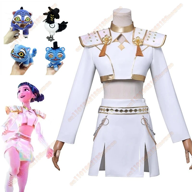 

new 2025 K-Pop Demon Hunters Zoey Rumi Mira Cosplay Costume Wigs White Uniform Role Play for Party Halloween Carnival Outfits