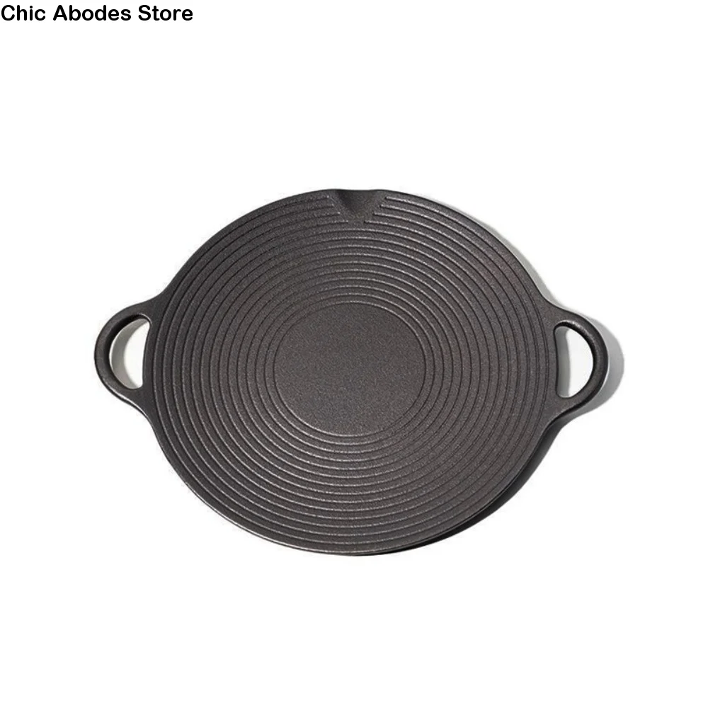 

Practical Korean Style BBQ Grill Pan Non Stick Cast Iron Grill Plate No Coating with Handle Barbecue Frying Pan Outdoor