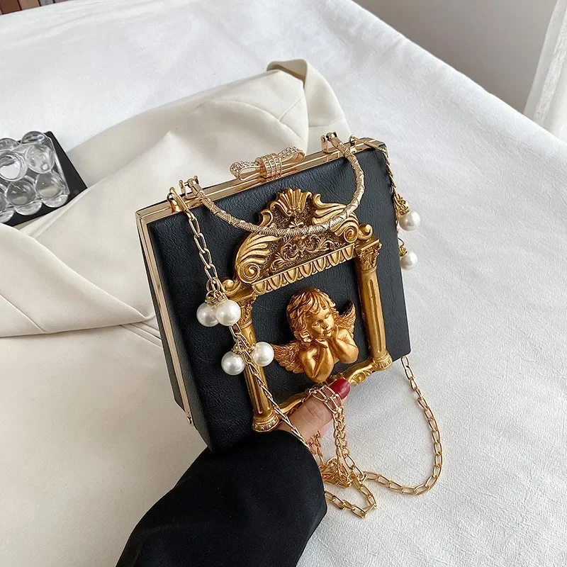 New Women Bag Vintage Relief Angel Flower Chain Handbag Niche Single Shoulder Crossbody Bag for Women 2023 New Fashionable Bags