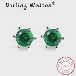 NEW Trend Emerald Four Claw Round Stud Earring For Women Green Geometric Original Sterling Silver Engagement Bridal Gift Jewelry