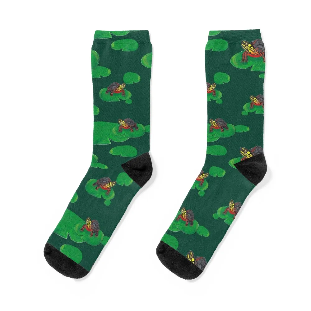 

Painted Turtle on a lily pad Socks Hiking boots short football kawaii Socks Women Men's