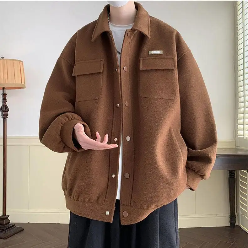 

Retro Japanese Style Men's Jacket Loose Casual Outerwear Trendy Autumn Winter Workwear Coat Rabbit Fur PU Material CleanFit