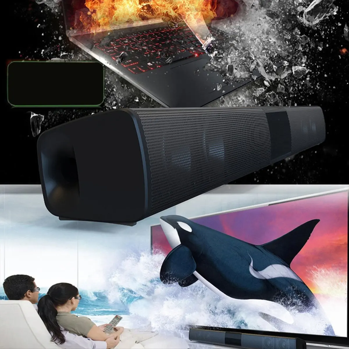 

RISE-BS-28B Саундбар с Bluetooth, стереофонический динамик для домашнего кинотеатра, многофункциональная настольная беспроводная портативная колонка