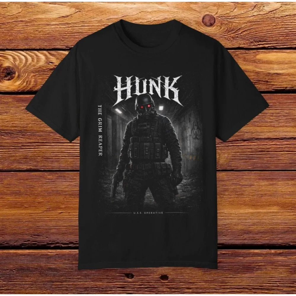 Vintage HUNK Graphic Tee Soft Classic Survival Horror Game Daily Oversized Short Sleeve Casual Resident Evil Fan Street T-Shirt
