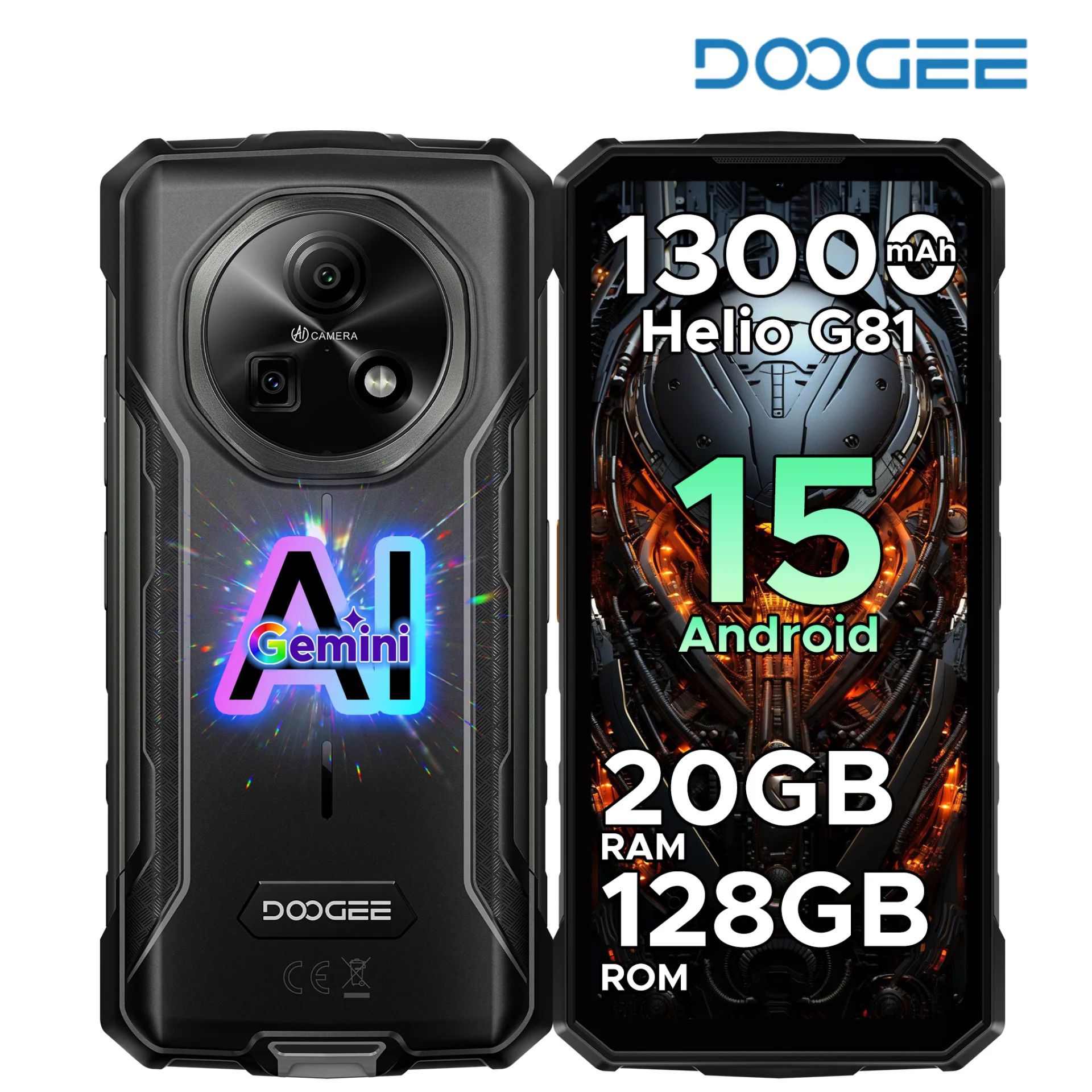 DOOGEE Fire 5 Pro Rugged Phone 20GB RAM + 128GB ROM 6.6" HD+ Display 13000mAh Battery Helio G81 NFC Android 15 Smartphone