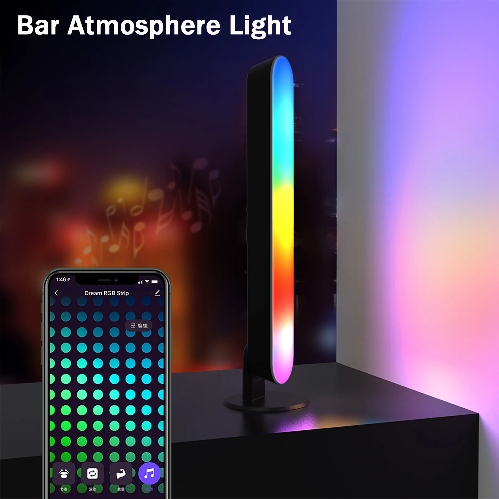 

Smart Wifi Bluetooth Infrared RGB Music Bar Atmosphere Light USB Interface Bar Light Remote Control &App Control Color Bar Light