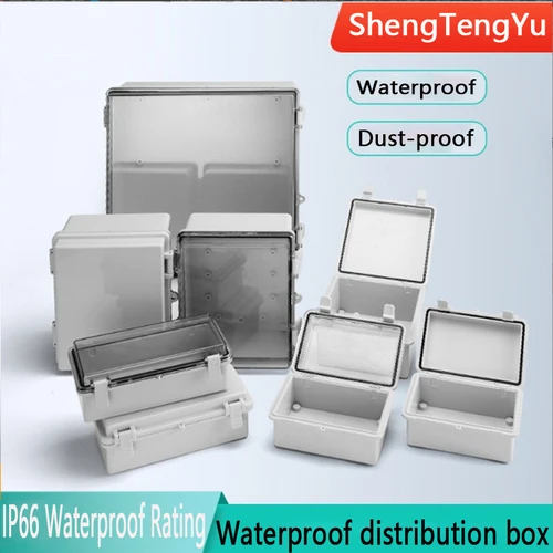 Caja de conexiones de energía con cubierta transparente/gris resistente al agua IP66, caja de distribución electrónica de plástico ABS para exteriores