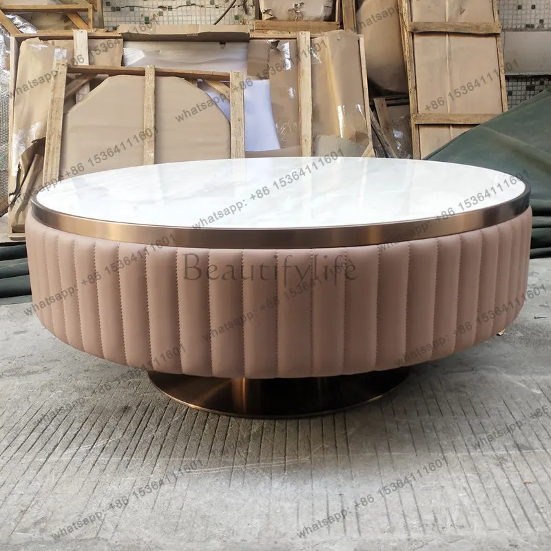 Nordic light luxury modern simple marble coffee table round stainless steel personalized tea table