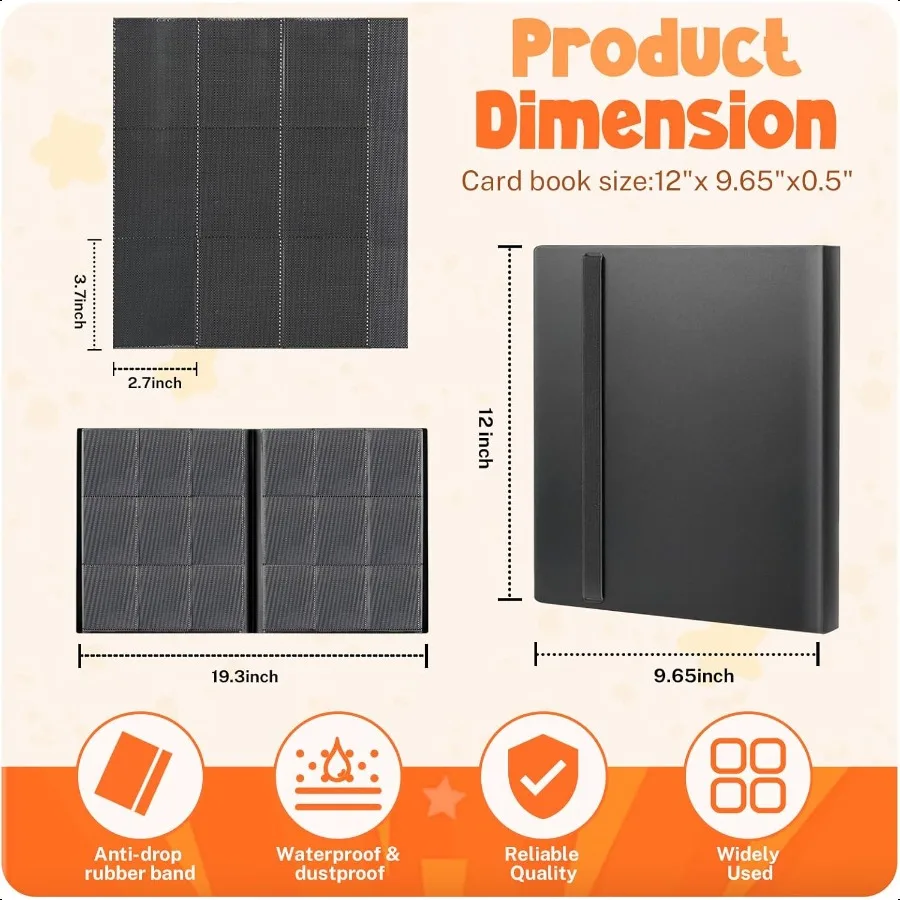 Pasta de cartão com 9 bolsos, álbum de cartão comercial, 20 páginas, capacidade de 360 cartões, fichário de cartão esportivo, fichários de cartão premium, compatível com wi