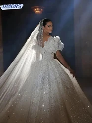 Vestido De novia con hombros descubiertos, elegante, con cuentas, lujoso, sin mangas, hasta el suelo, 2024