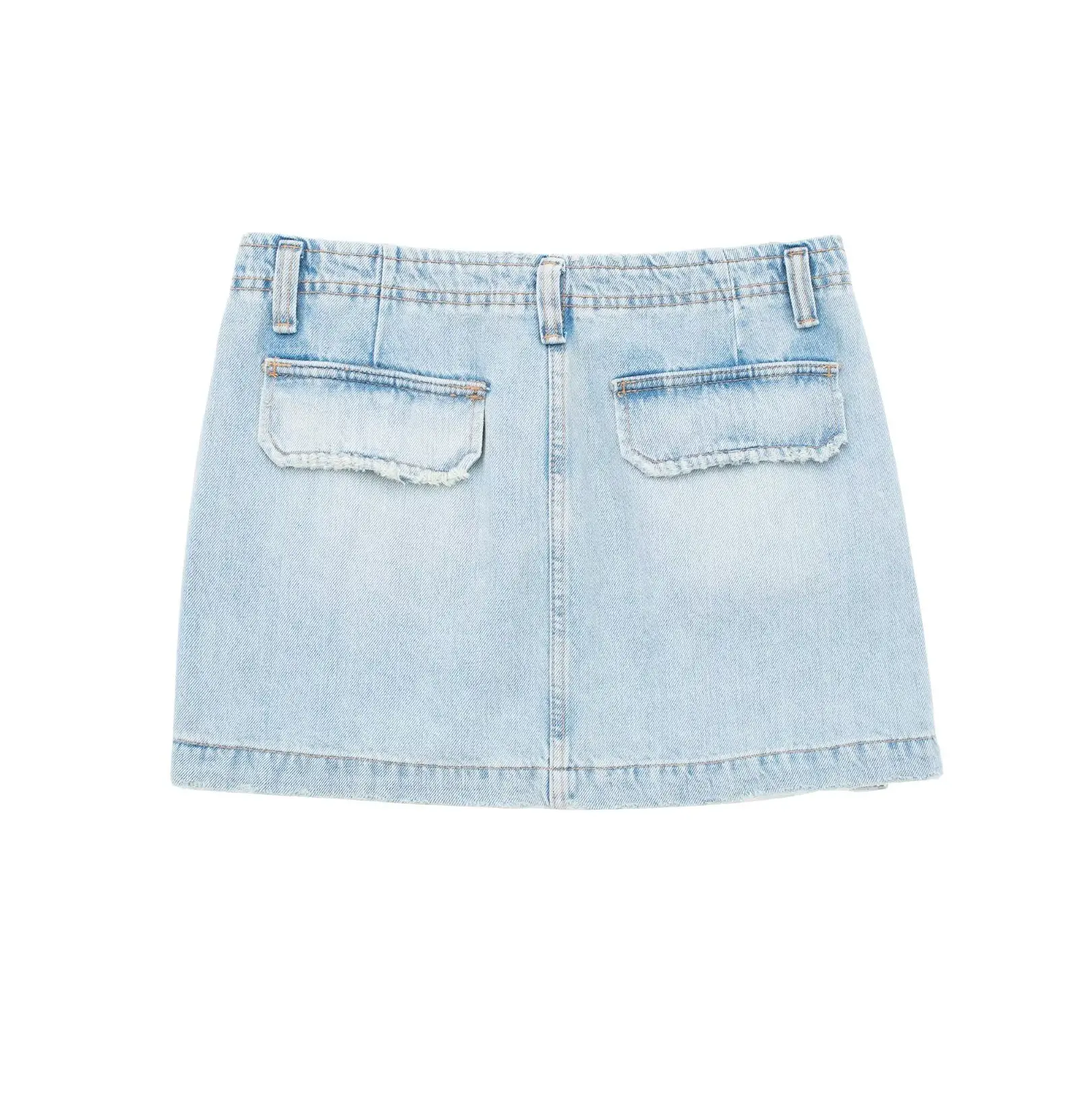 TRAFZA Summer Female New Chic Mini Skirts Button Pockets Decoration Zipper Blue High Waist Women Casual Short Jean Skirt Mujer