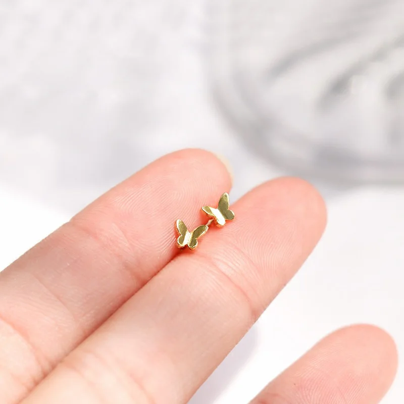Mooie kleine oorbellen piercings vleugel hart Stud Oorbellen voor vrouwen goud kleur 925 zilveren naalden oor Stud sieraden voor tiener cadeau